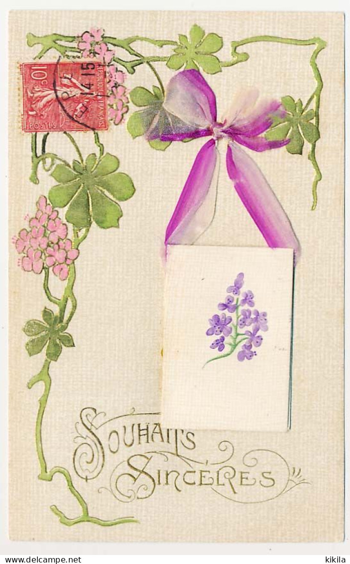 CPA Avec Petit Calendrier 1907 (5)  Fleurs Gaufrées  Ruban  Souhaits Sincères - New Year