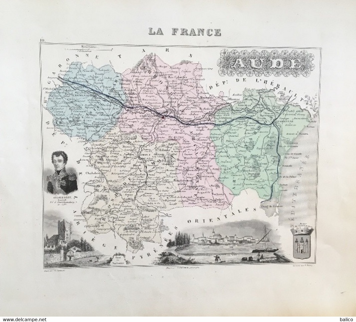 Gravure 19 ème.  Atlas Migeon  1878  CARTE DU DÉPARTEMENT  "Aude 11---( Prix Très Bas, Cause Retraite ) - Cartes Géographiques