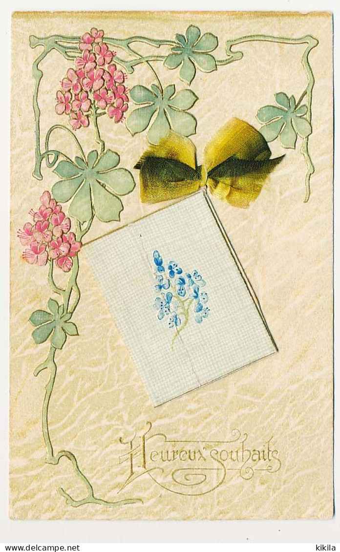 CPA Avec Petit Calendrier 1907 (3)  Fleurs Gaufrées  Ruban Heureux Souhaits - Nouvel An