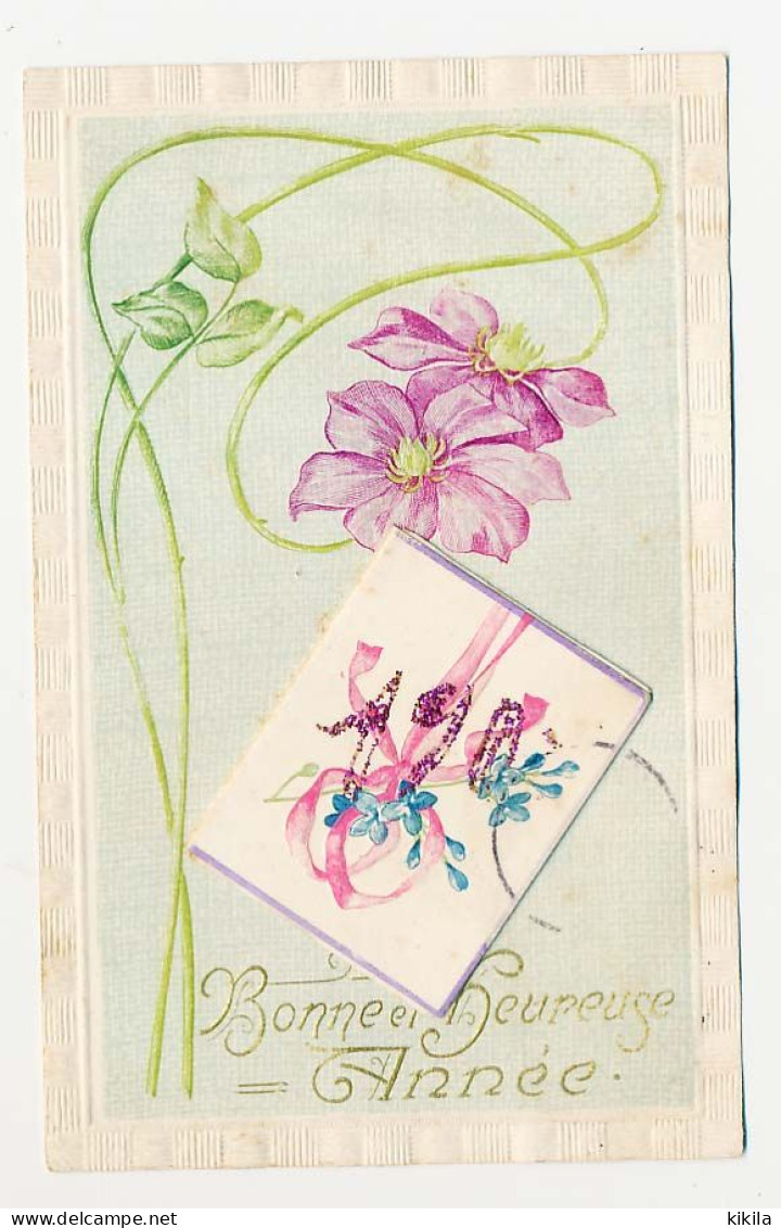 CPA Avec Petit Calendrier 1907 (1)  Fleurs Gaufrées Bonne Et  Heureuse Année - Nouvel An