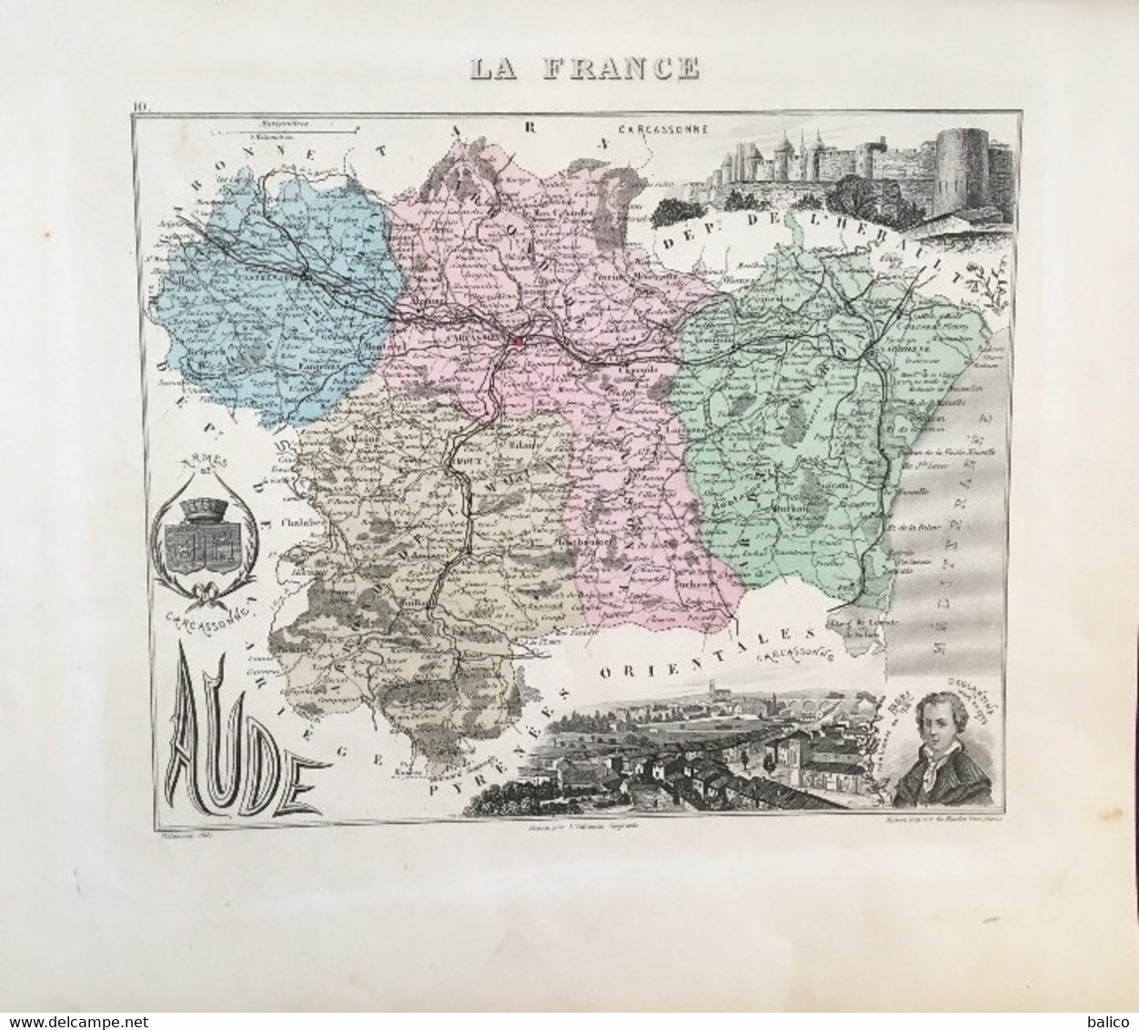 Gravure 19 ème.  Atlas Migeon  1872  CARTE DU DÉPARTEMENT  "Aude 11---( Prix Très Bas, Cause Retraite ) - Geographical Maps