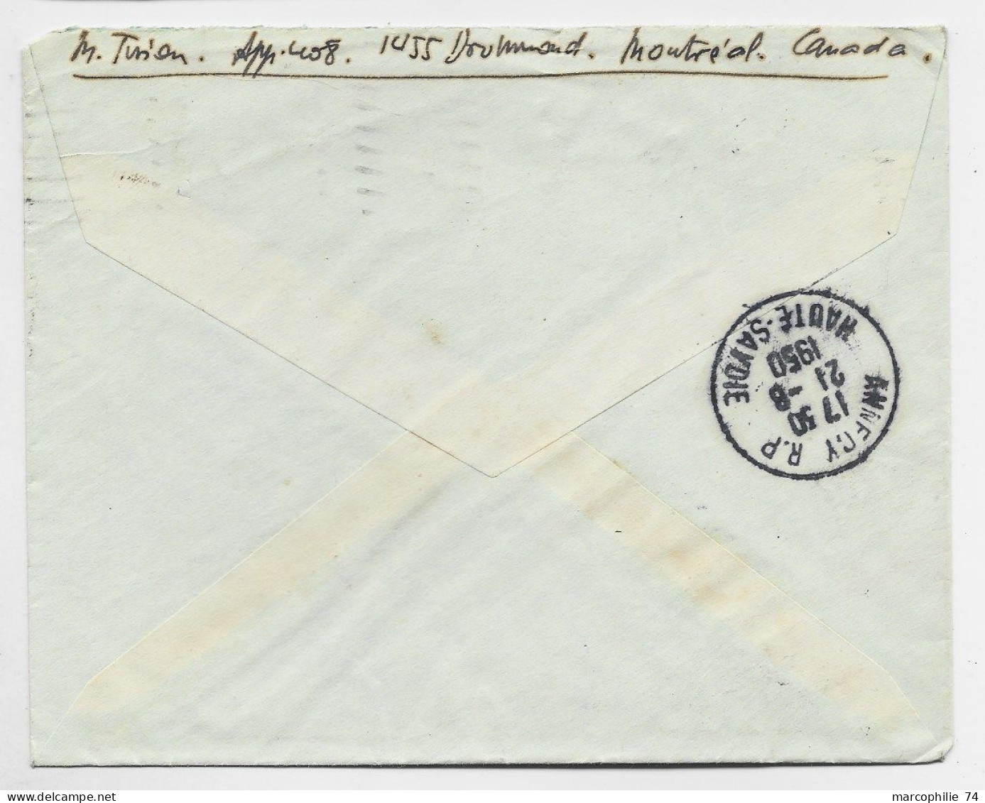 CANADA 5C BANDE DE 3 LETTRE COVER AVION AIR MAIL MONTREAL 1950 TO FRANCE - Covers & Documents