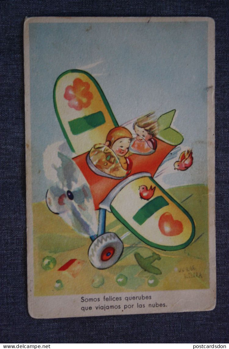 ESPAÑA-TARJETA  POSTAL -plane Avion  - Old Spanish Postcard - Humour / Illustrator Jorge Ribera - Autres & Non Classés