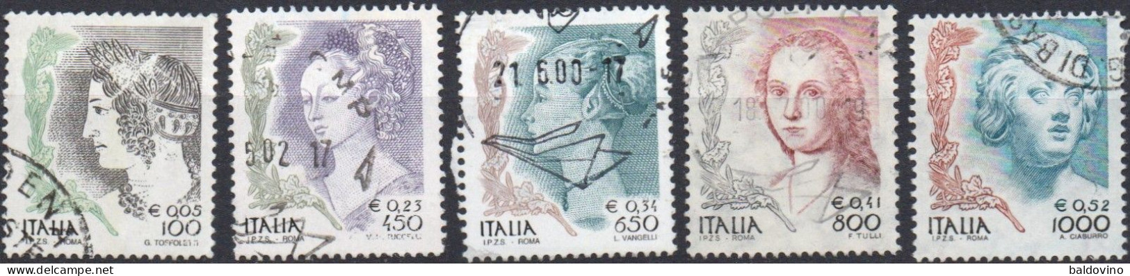 Italia 1999 La Donna Nell'arte 2^ Serie (valori In Lire E In €), 5 Valori Serie Completa - 1991-00: Gebraucht
