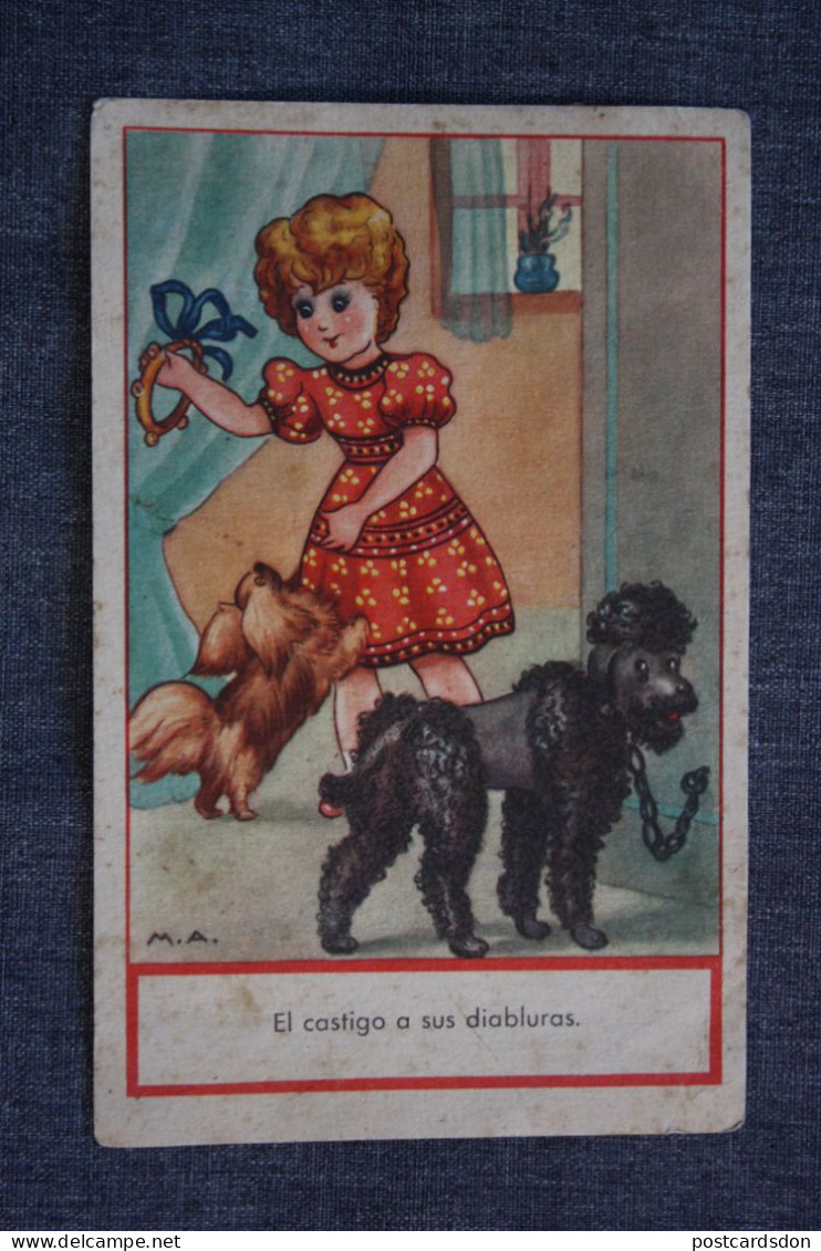 ESPAÑA-TARJETA  POSTAL - Dog Chien - Old Spanish Postcard - Poodle - Pekingese - Dogs
