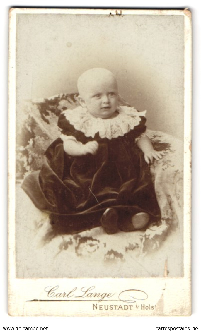 Fotografie Carl Lange, Neustadt I. Holst., Süsses Kleinkind Im Samtkleid  - Anonymous Persons