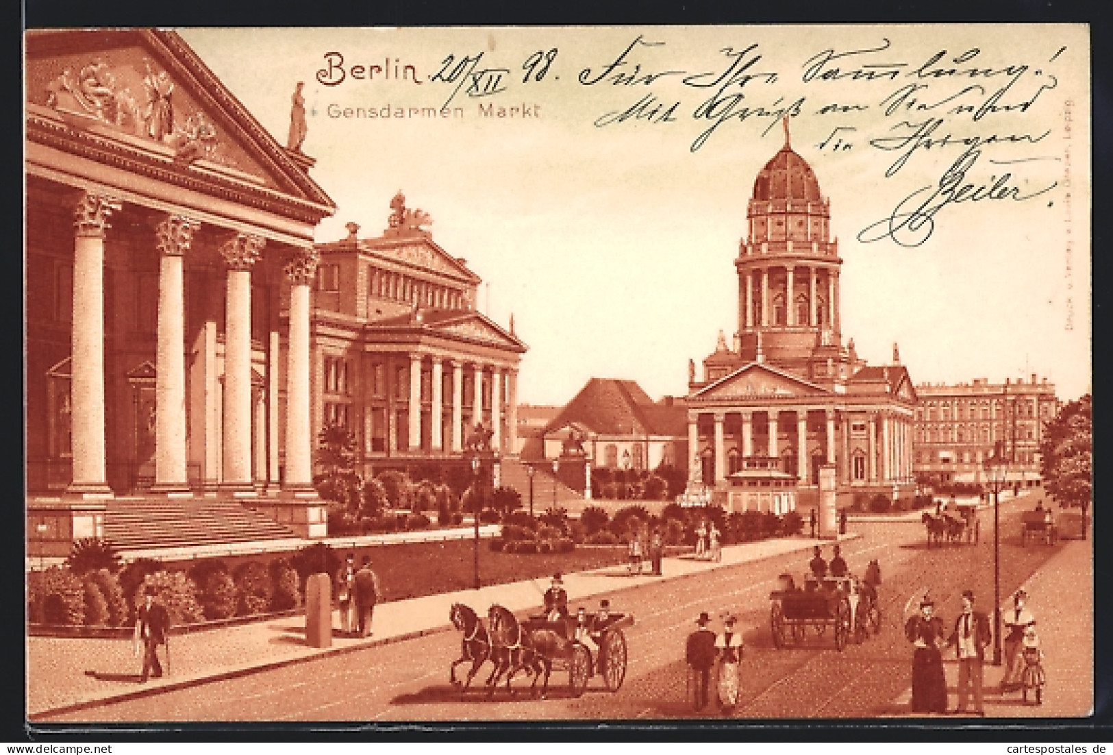 Lithographie Berlin, Gendarmenmarkt Mit Blick Zum Französischen Dom  - Mitte