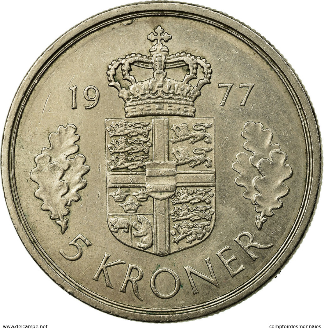 Monnaie, Danemark, Margrethe II, 5 Kroner, 1977, Copenhagen, TTB, Copper-nickel - Danemark