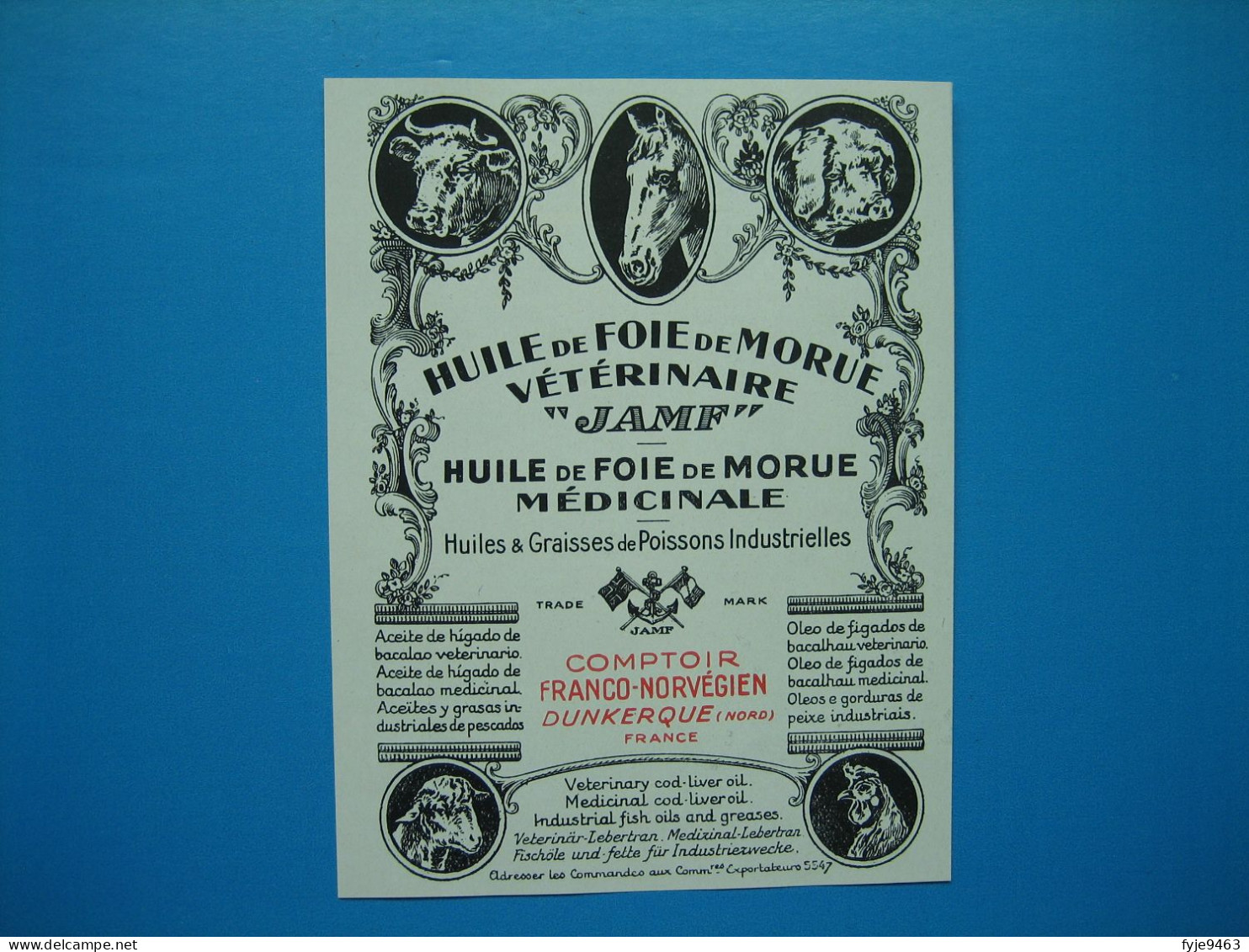 (1936) Huile De Foie De Morue - Comptoir Franco-Norvégien à Dunkerque (Nord) - Reclame