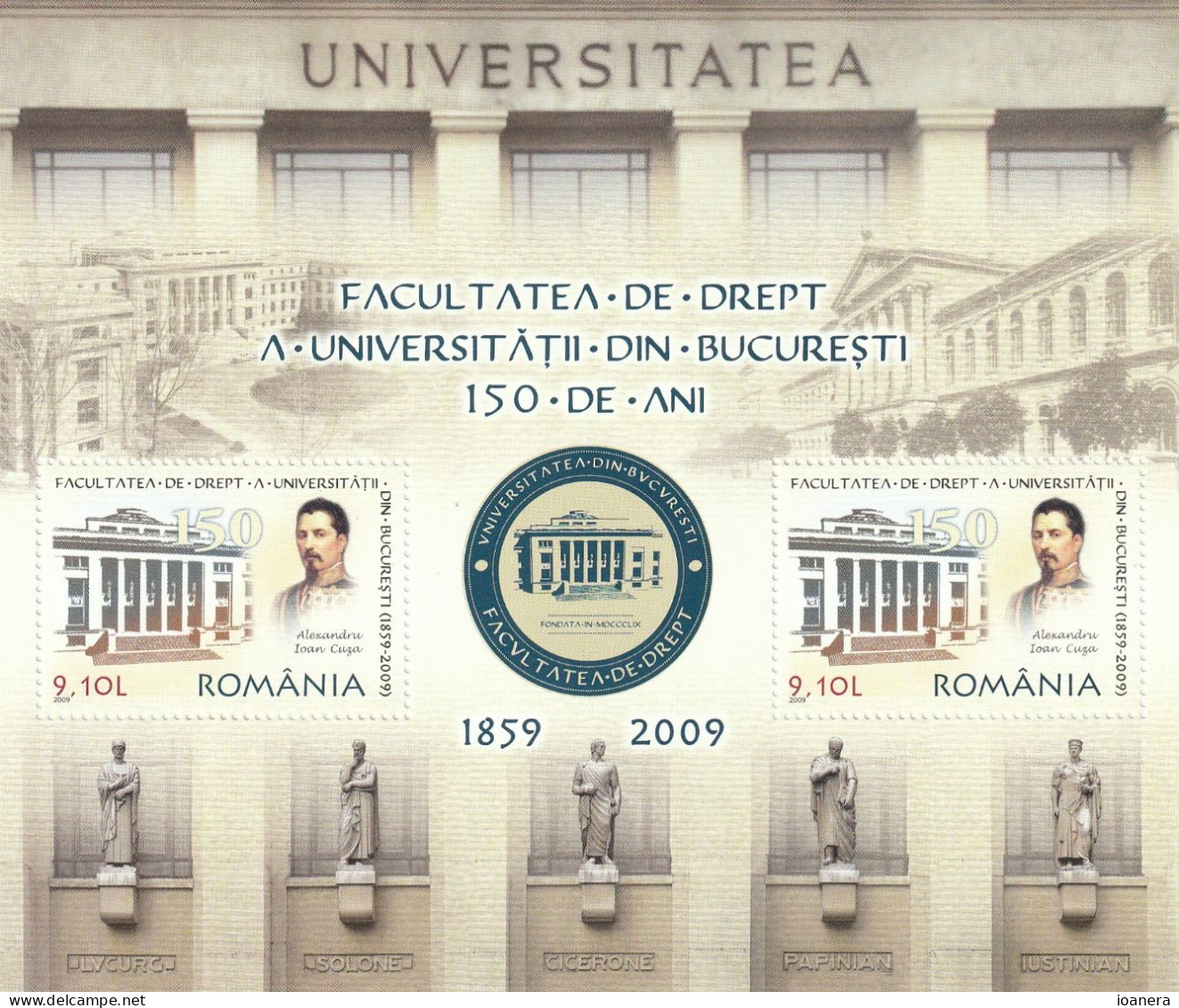 Romania 2009 - 150 Years Of University Of Bucharest-Faculty Of Law,, Perforate, Souvenir Sheet ,  MNH ,Mi.Bl.455 - Unused Stamps