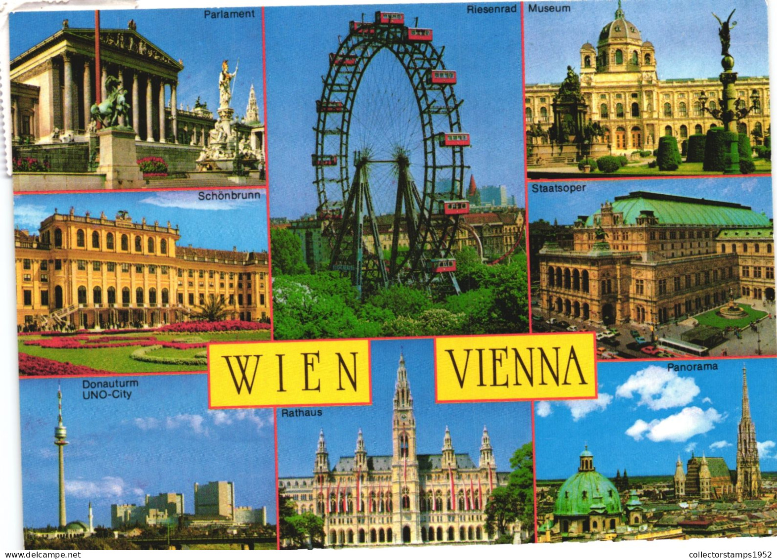 VIENNA, MULTIPLE VIEWS, ARCHITECTURE, PARLIAMENT, GIANT WHEEL, PALACE, PARK, TOWER, STATUE, AUSTRIA, POSTCARD - Vienna Center