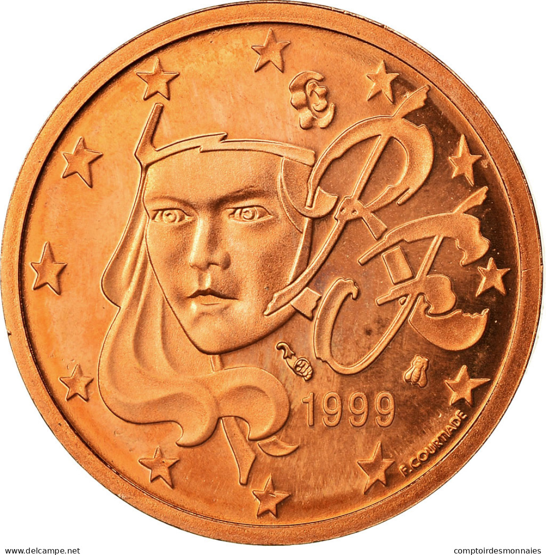 France, 2 Euro Cent, 1999, FDC, Copper Plated Steel, KM:1283 - France