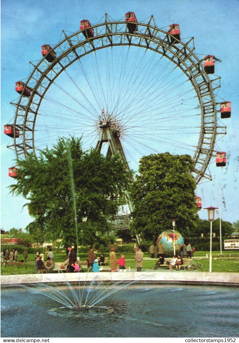 VIENNA, PRATER, GIANT WHEEL, FOUNTAIN, PARK, AUSTRIA, POSTCARD - Prater