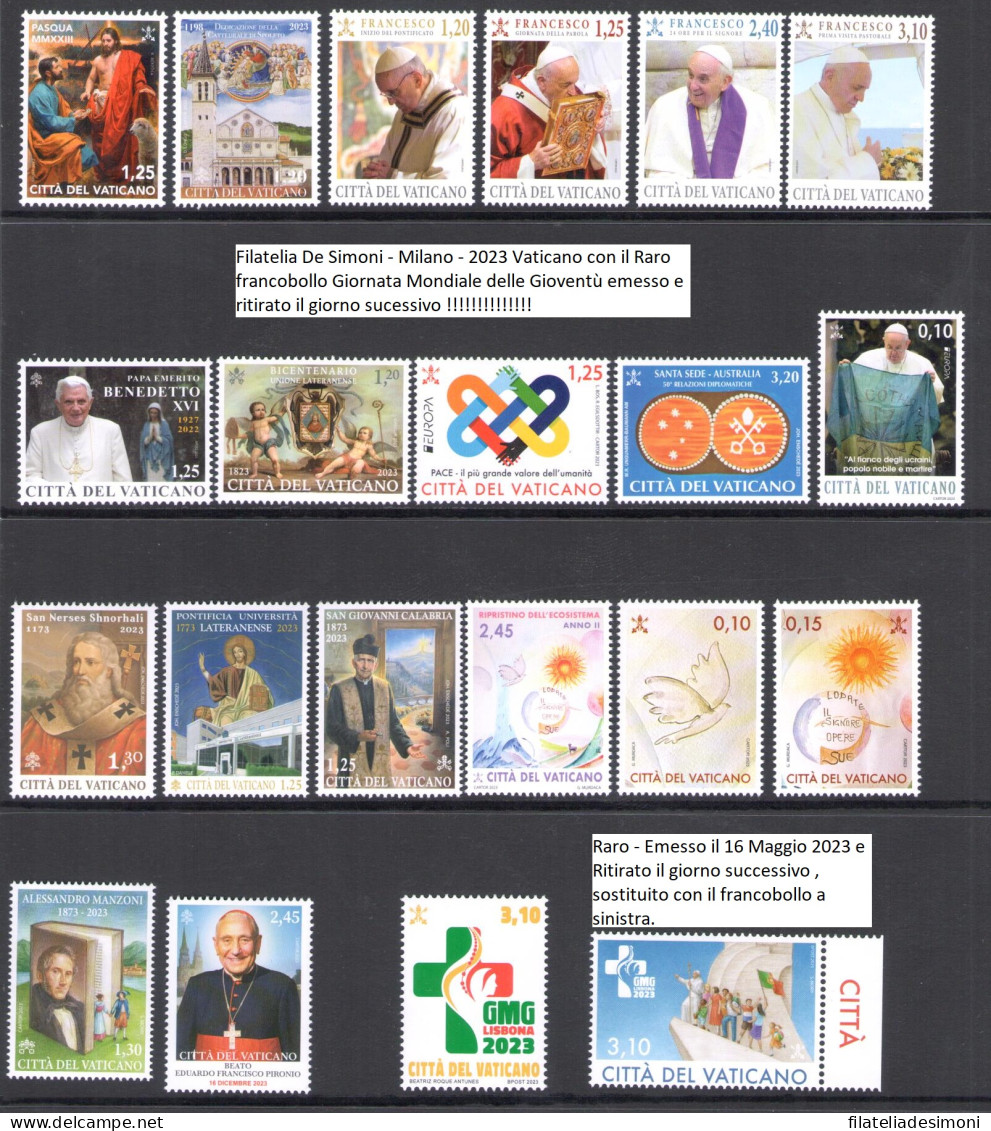 2023 Vaticano, 25 Valori + 6 Foglietti +1 Libretto (Con Ritirato) MNH ** - Full Years