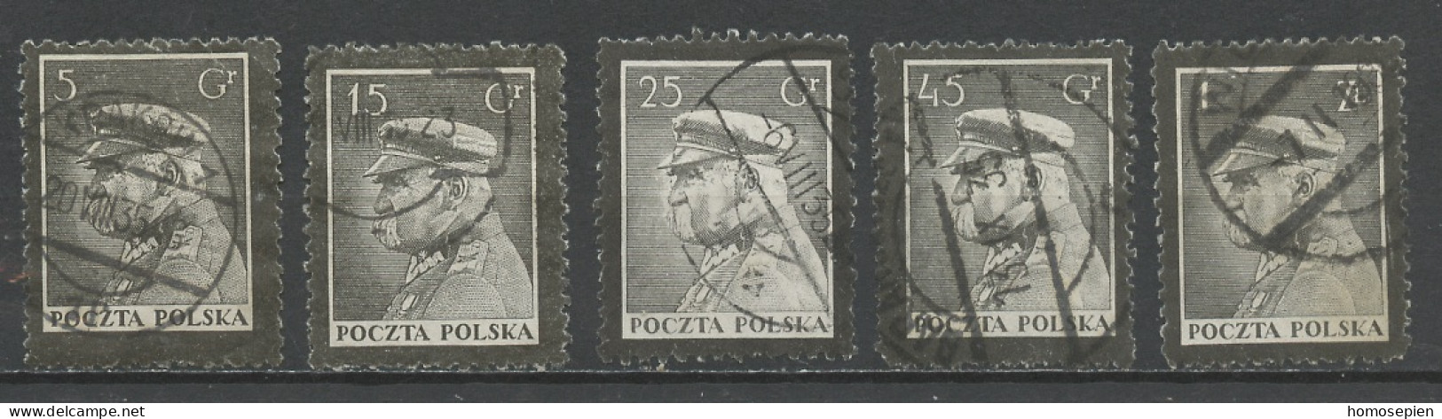 Pologne - Poland - Polen 1935 Y&T N°375 à 378 - Michel N°294 à 298 (o) - Mort Du Maréchal Pilsudski - Oblitérés