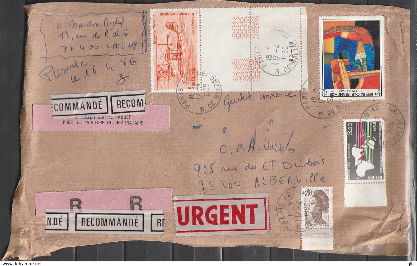 Lettre Recommndée (fragment) Du 17.04.1986 ,de Paris Pour Albertville (73) Beau Panachage De Timbres - Covers & Documents