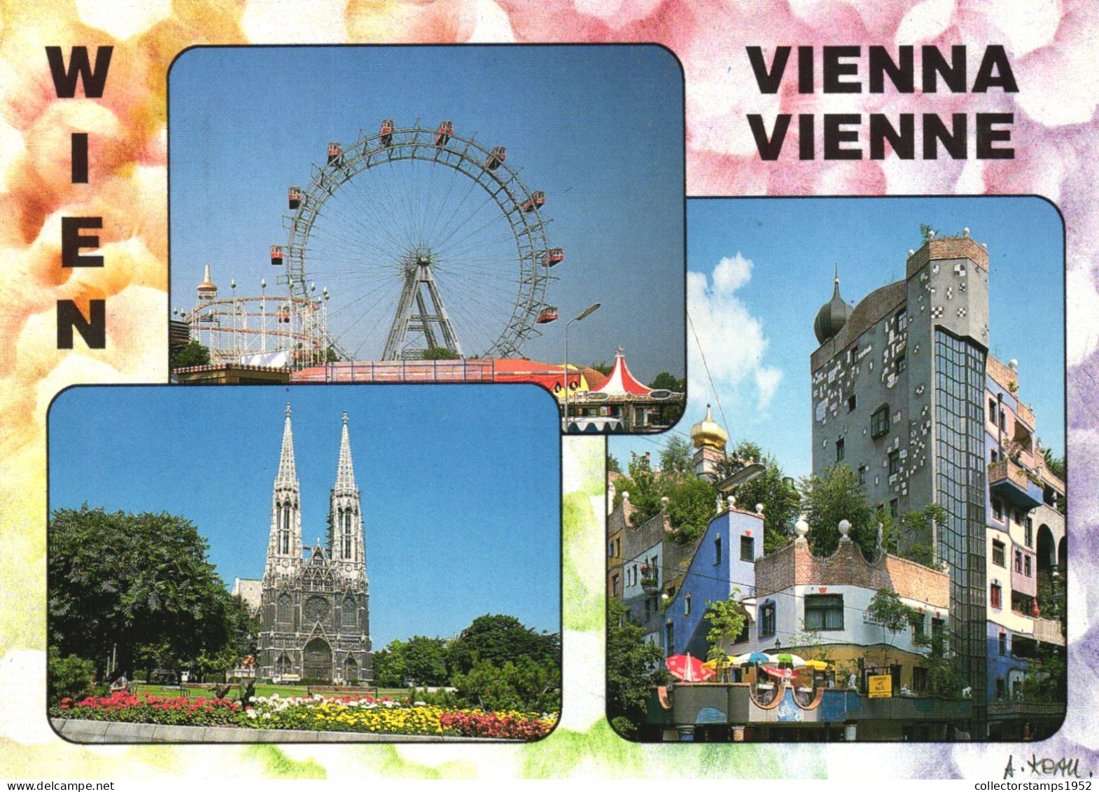 VIENNA, MULTIPLE VIEWS, GIANT WHEEL, CHURCH, PARK, ARCHITECTURE, UMBRELLA, AUSTRIA, POSTCARD - Vienna Center