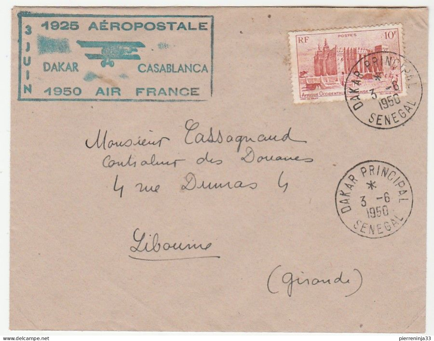 Lettre Avec Cachet Illustré Avion " 1925/1950, Aéropostale Dakar-Casablanca/ Air France" - Covers & Documents