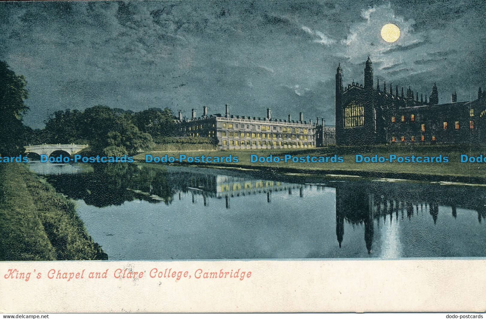 R068494 Kings Chapel And Clare College. Cambridge. Valentine. Moonlight - World
