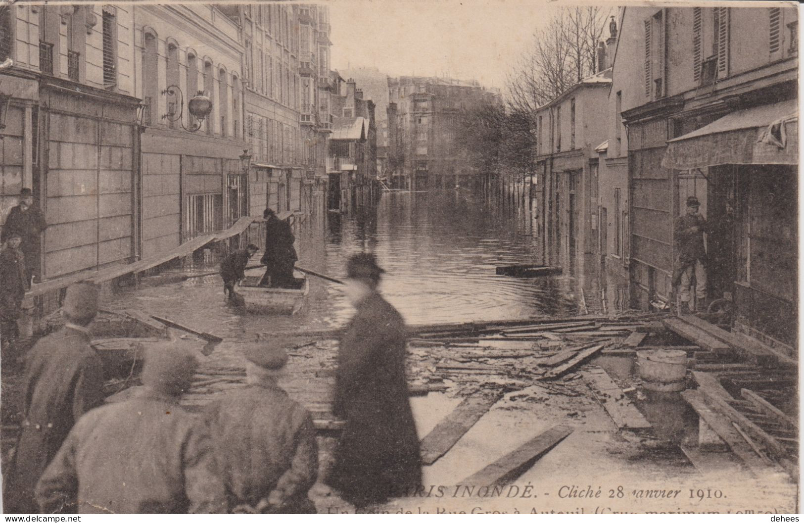 75 - Paris - Inondations Janvier 1910 - Rue Gros Auteuil - Cliché 28 Janvier 1910 (crue Maximum 9m50) - Inondations De 1910
