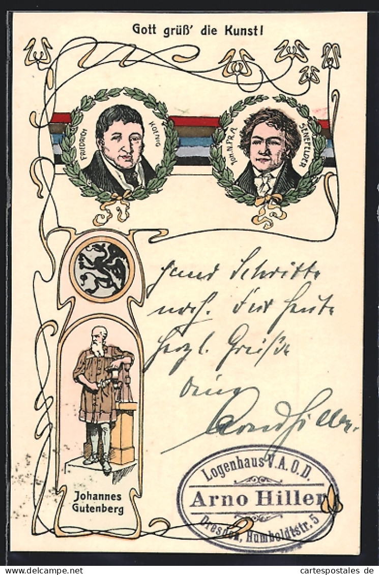 AK Friedrich König, Joh. N. F. R. A., Senefelder, Johannes Gutenberg, Buchdruck  - Other & Unclassified