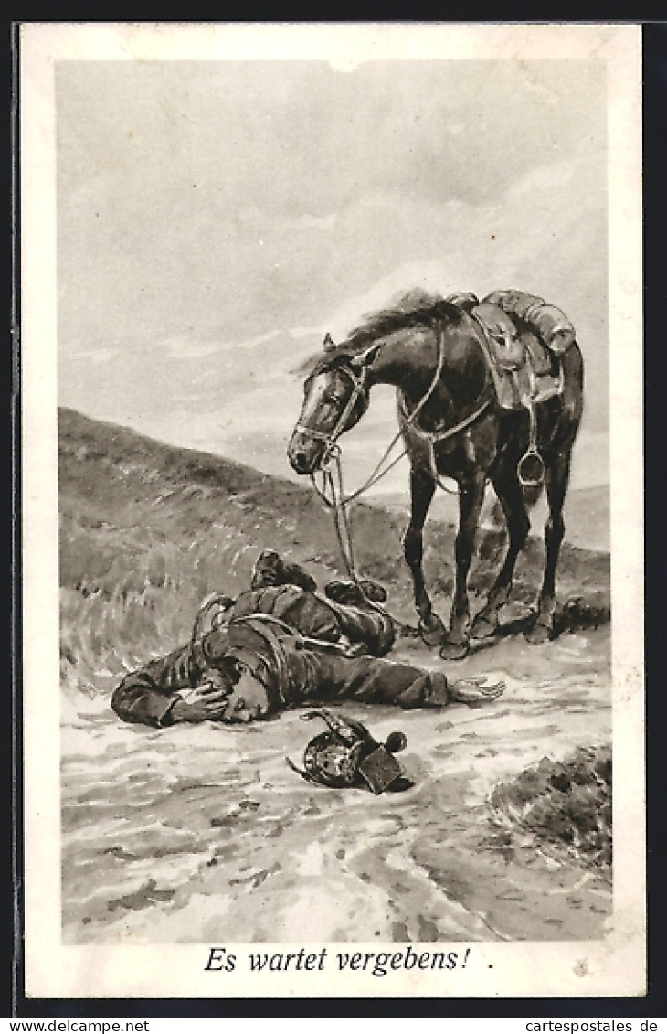 AK Pferd Wartet Auf Den Soldaten, Es Wartet Vergebens  - War 1914-18