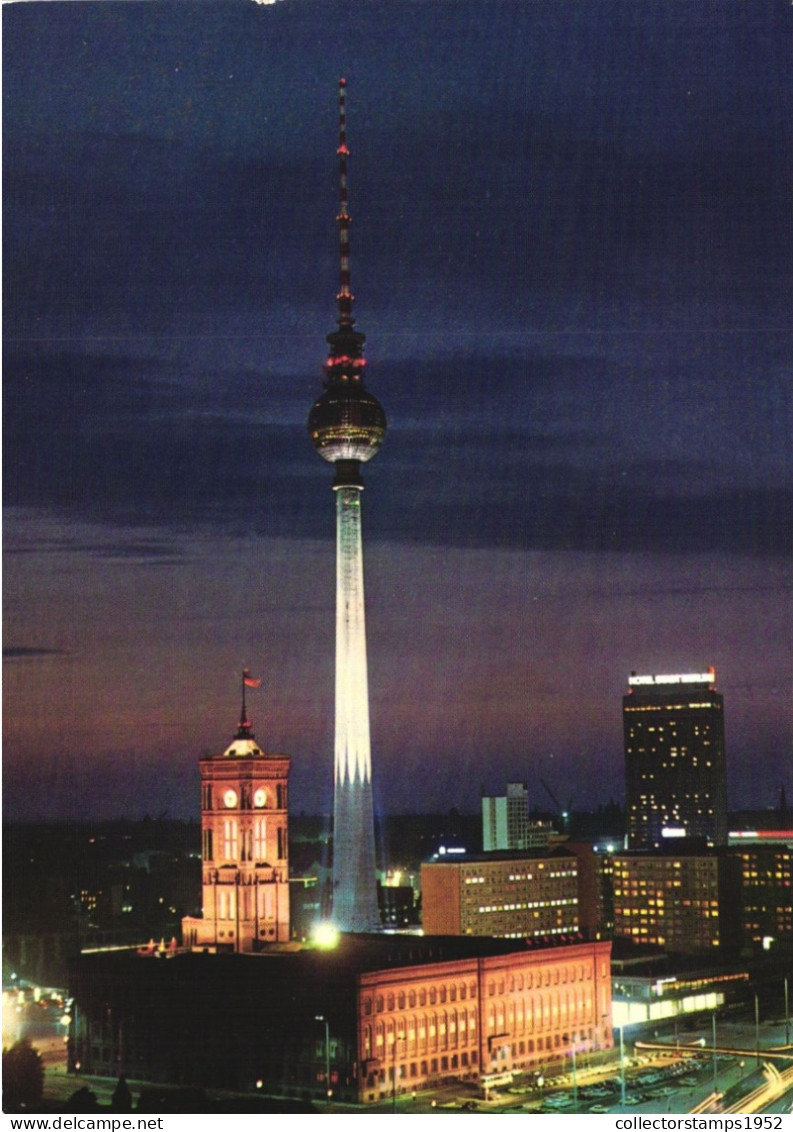BERLIN, TOWER WITH CLOCK, ARCHITECTURE, CARS, NIGHT, GERMANY, POSTCARD - Other & Unclassified