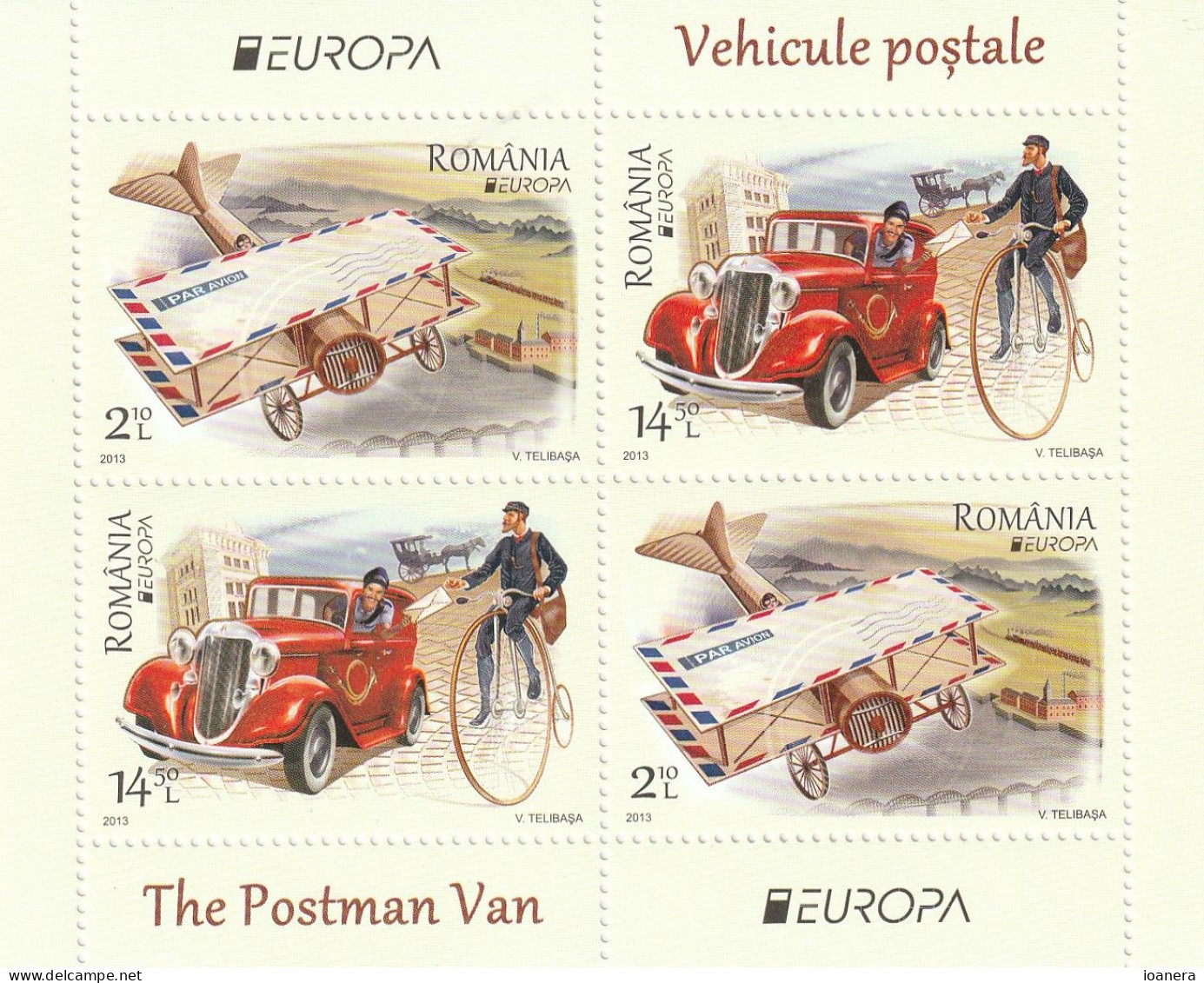 Romania 2013 - Europa CEPT , The Postman Van ,perforate,souvenir Sheet , MNH ,Mi.Bl.558 I - Ongebruikt