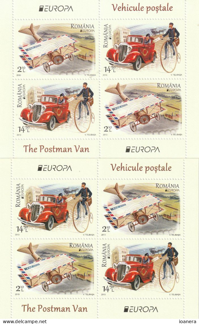 Romania 2013 - Europa CEPT , The Postman Van ,perforate,souvenir Sheet , MNH ,Mi.Bl.558 I , 558 II - Neufs