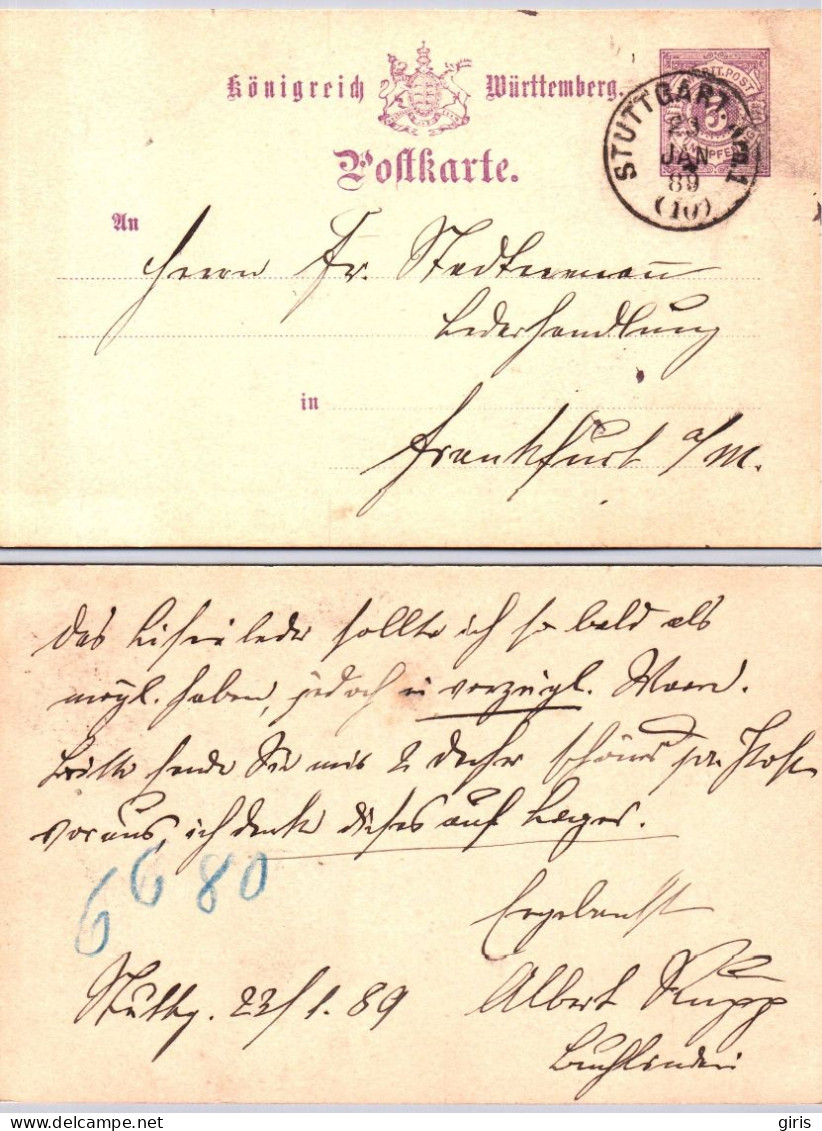 Allemagne - Postkarte Deutches Reich 5 Pfennig - Poststempel Stuttgart 1889 - Autres & Non Classés