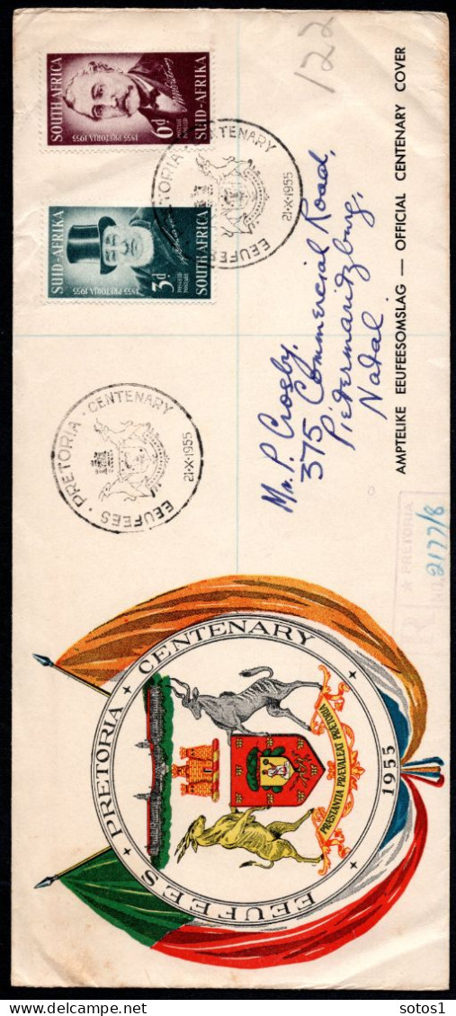 SOUTH AFRICA Yt. 215/216 FDC 100 YEARS PRETORIA 1955 - 1 - FDC