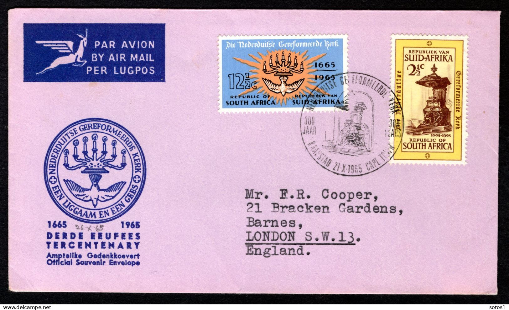 SOUTH AFRICA Yt. 295/296 FDC Dutch Reformed Church 1965 - FDC