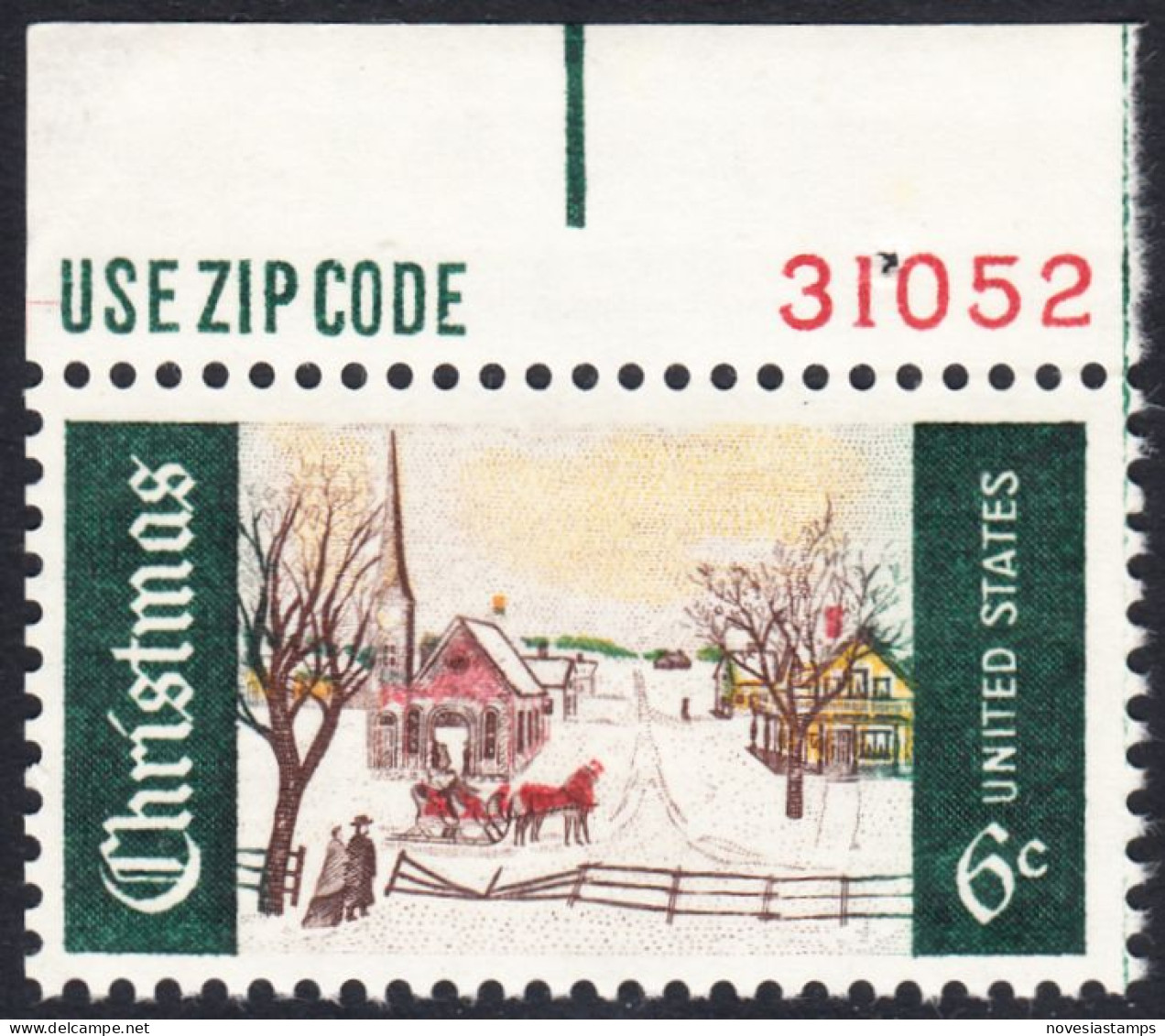 !a! USA Sc# 1384 MNH SINGLE W/ Plate-# (UR/31052) - Winter Sunday In Norway - Unused Stamps