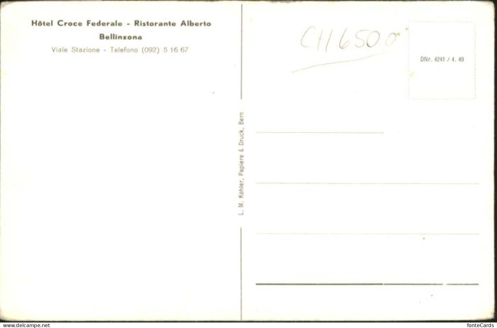 10890659 Bellinzona Bellinzona Gasthof Croce Federale Ristorante Alberto * Belli - Other & Unclassified