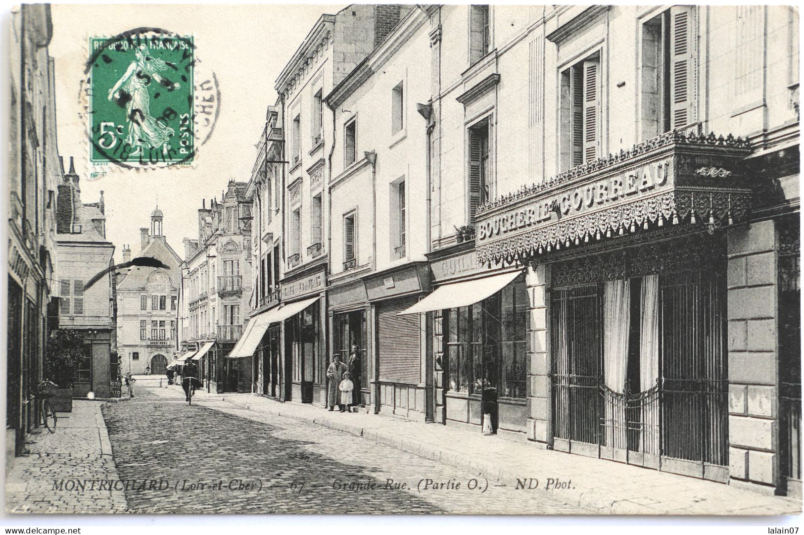 C. P. A. : 41 : MONTRICHARD : Grande Rue, "Boucherie LE COURREAU" , Animé, Timbre En 1908 - Montrichard