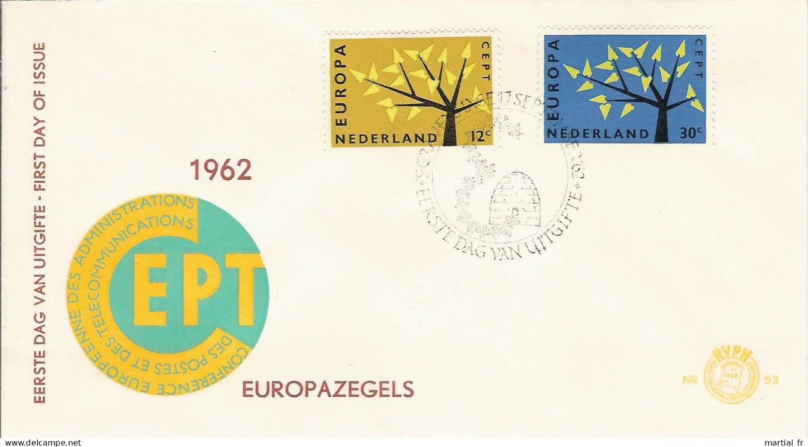 PAYS BAS HOLLANDE NEDERLAND NIEDERLAND EUROPA CEPT 1962 FDC ERSTTAG 1 ER JOUR RUCHE ABEILLE BIENE  IMMEKEREI RUCHER - 1962