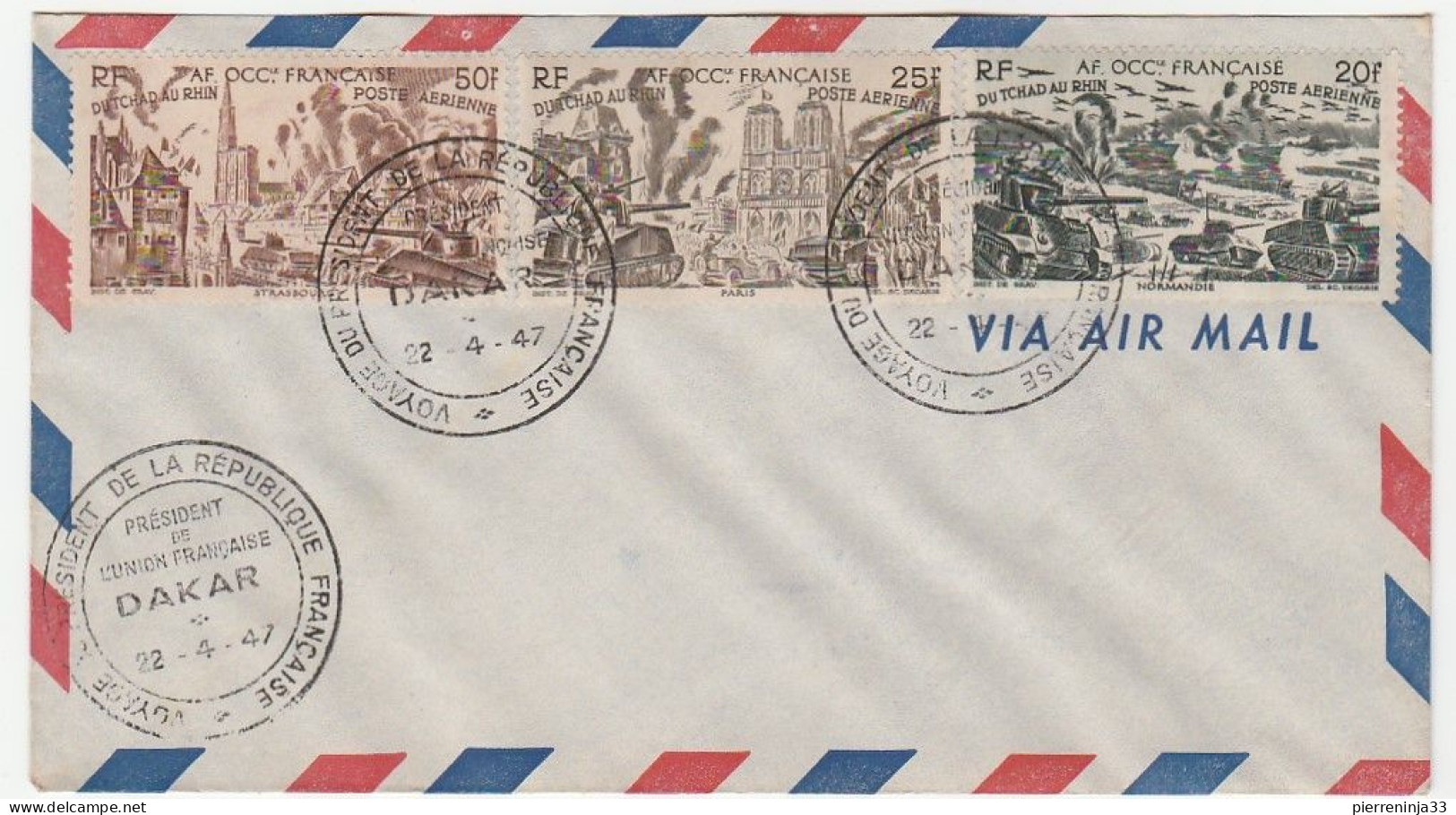 Lettre Dakar/Sénégal Avec Cachet "Voyage Du Président De La République Française, 1947", V. Auriol, Timbres Différents - Brieven En Documenten