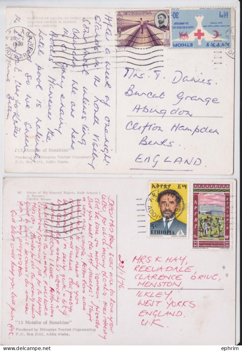Ethiopie Ethiopia Addis Ababa Carte Postales Timbre League Of Red Cross Society Stamp Air Mail Postcard Lot Of 2 - Ethiopie