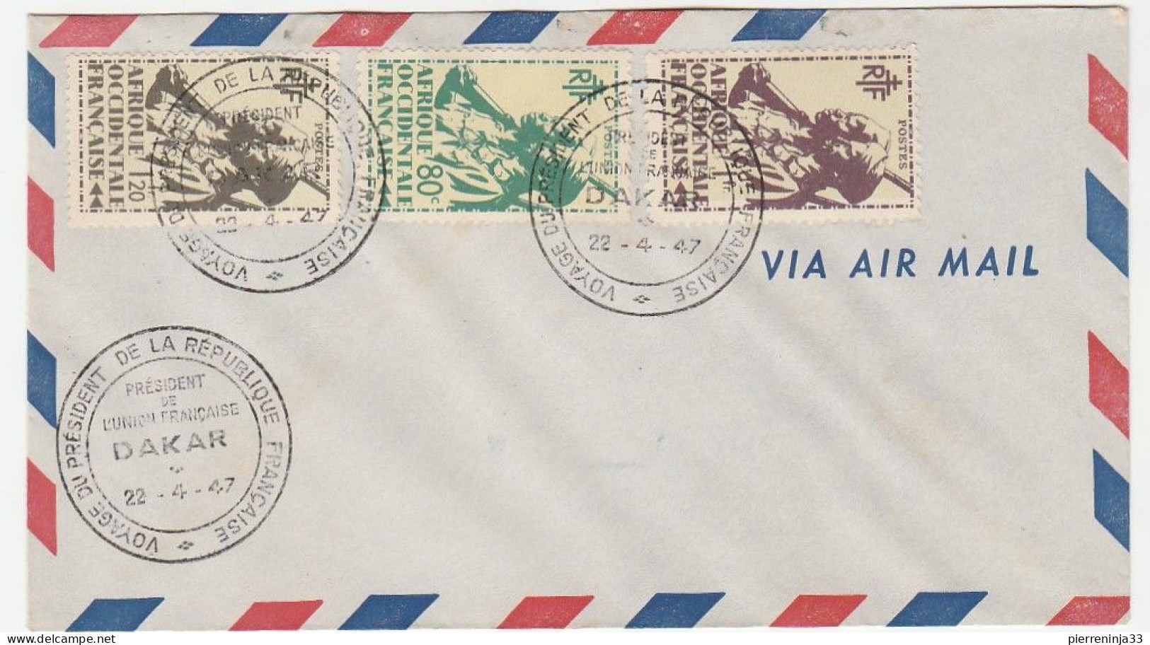 Lettre Dakar/Sénégal Avec Cachet "Voyage Du Président De La République Française, 1947", V. Auriol, Timbres Différents - Lettres & Documents