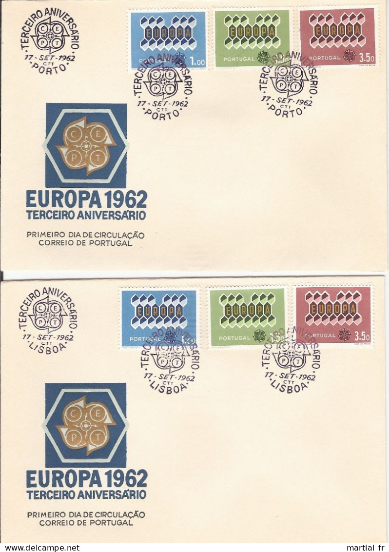 2 PORTUGAL EUROPA CEPT 1962 FDC ERSTTAG 1 ER JOUR LISBOA LISBONNES PORTO  PRIMEIRO DIA DE CIRCULACAO - 1962