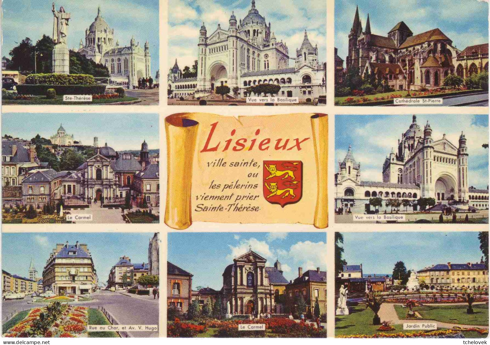 (14). Lisieux. 4 cp. 8 Chapelle du Carmel & (2) & 4 vues 1962 & 144 jardin public
