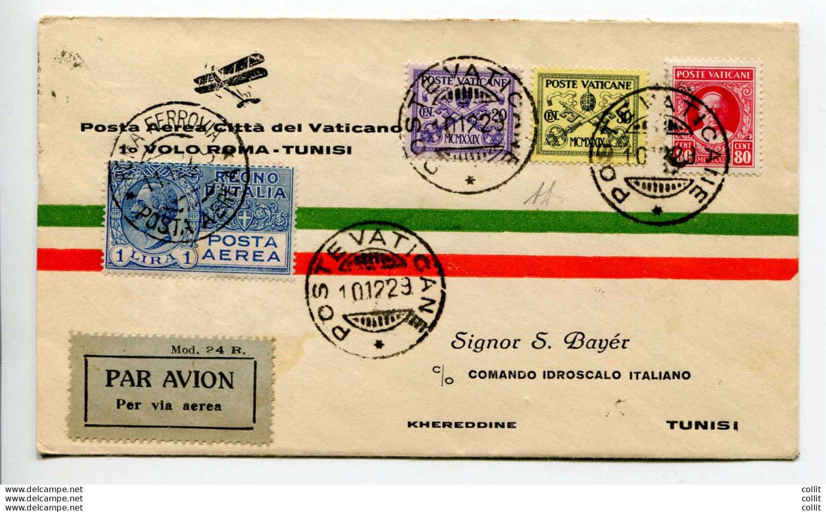 Primo Volo (Vaticano) Roma/Tunisi Del 10.12.29 - Marcophilia (AirAirplanes)
