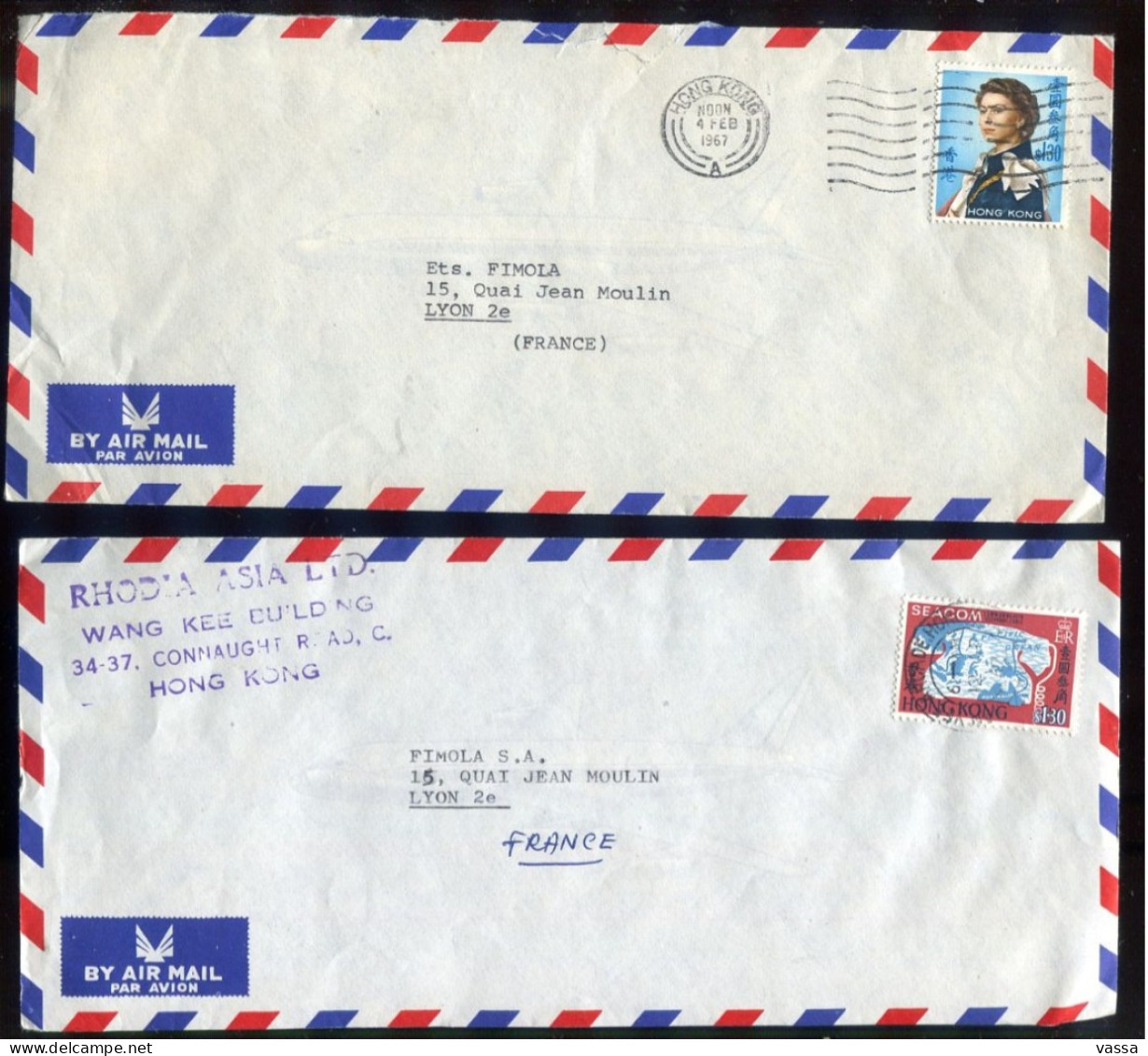 Hong Kong - 2 Air Mail Covers Mailed To FIMOLA  LYON  In 1967 By RHODIA ASIA - Covers & Documents