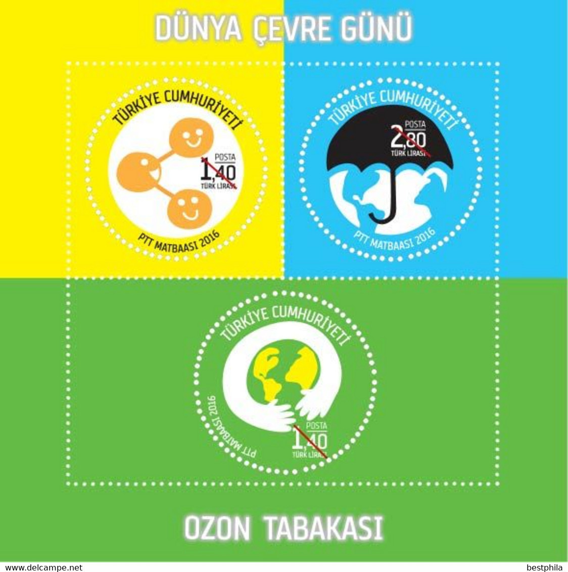 Turkey, Türkei - 2016 - World Environment Day, Round Stamps, Umbrella, Globe - 1.Mini S/Sheet, Block ** MNH - Unused Stamps