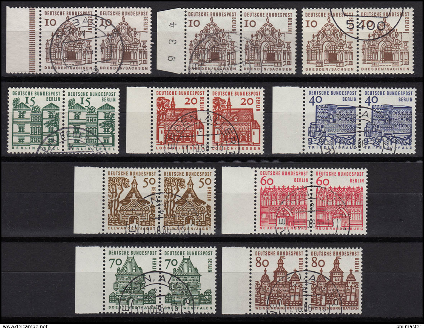 242-249 Bauwerke - Waager. Paare, Kpl. Mit Plattendruck Und B-Farbe, Gestempelt - Used Stamps