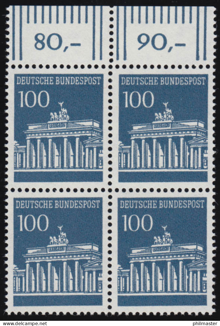 510 Brandenb. Tor 100 Pf OR-Viererbl. ** Postfrisch - Unused Stamps