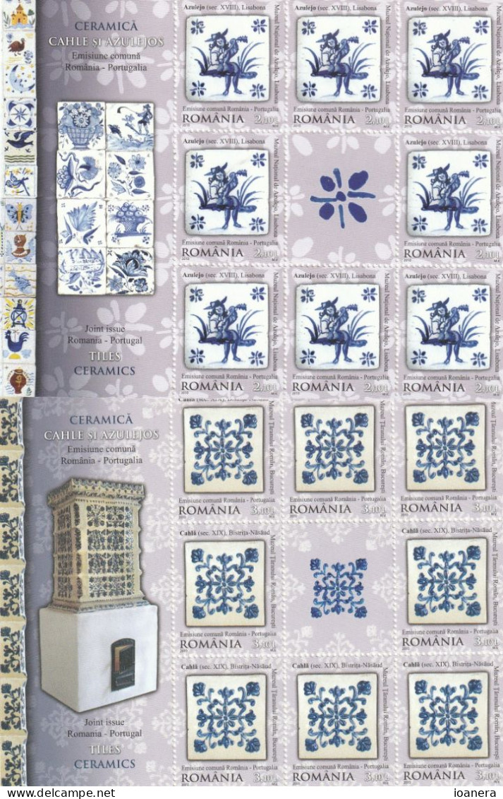 Romania 2010 - Joint Issue Romania - Portugal , Tiles , Ceramics ,  MNH ,Mi.6449KB II-6450KB II - Ongebruikt