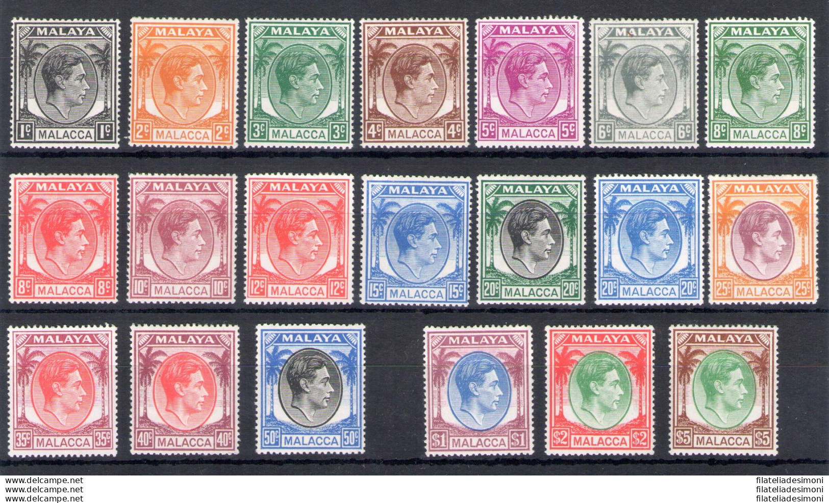 1949-52 Malacca, Stanley Gibbons N. 3-17, Serie Di 20 Valori - MH* - Other & Unclassified