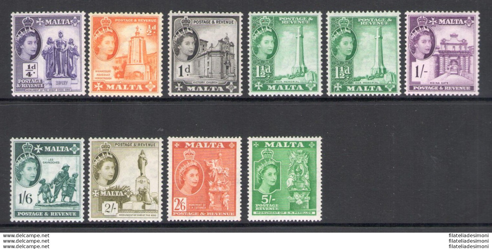 1956-58 MALTA - Effigie Della Regina Elisabetta II - Stanley Gibbons N. 266-82 - Spezzature Della Serie - MNH** (Spezzat - Other & Unclassified