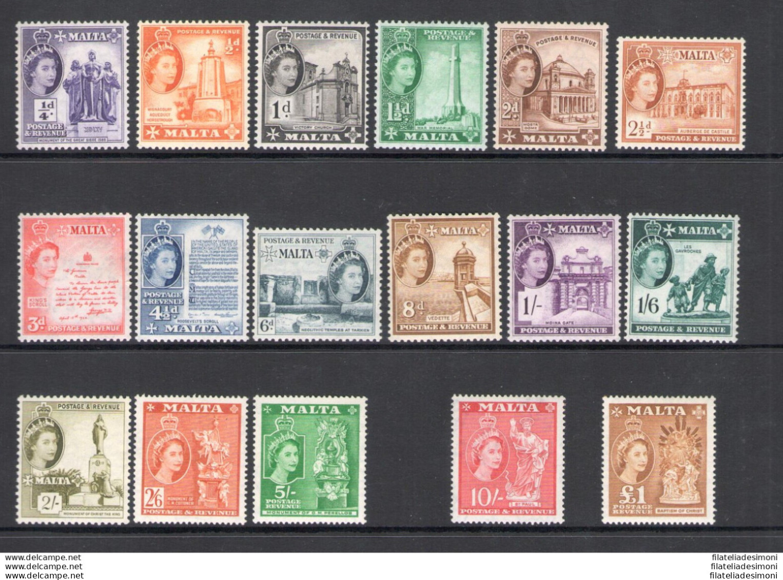 1956-58 MALTA - Effigie Della Regina Elisabetta II - Stanley Gibbons N. 266-82 - Serie Completa 17 Valori - MNH** - Other & Unclassified